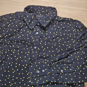 J. Crew Perfect Shirt Size 10 Black Yellow Polka Dot Long‎ Sleeve Button Down